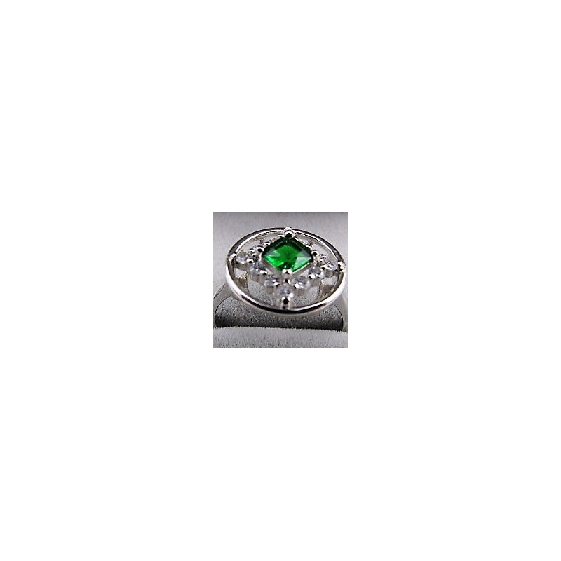 Service Ring with Green Garnet and CZ .925 Silver