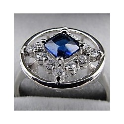 Service Ring with Blue Sapphire and CZ .925 Silver