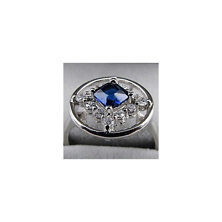Service Ring with Blue Sapphire and CZ .925 Silver
