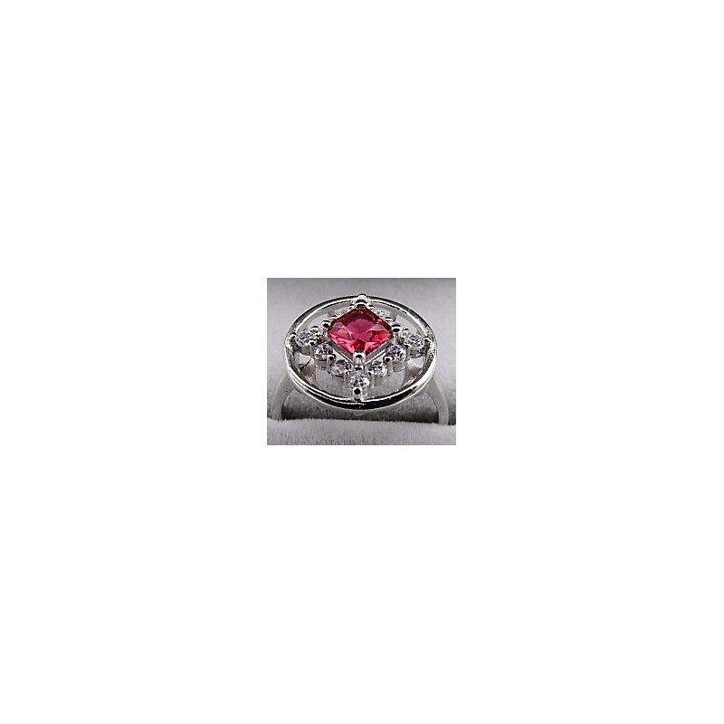 Service Ring with Red Gem and CZ .925 Silver