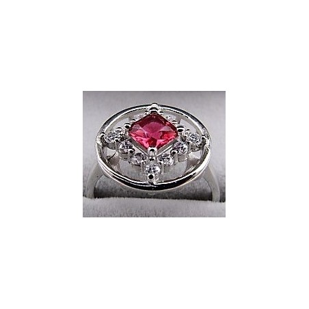 Service Ring with Red Gem and CZ .925 Silver